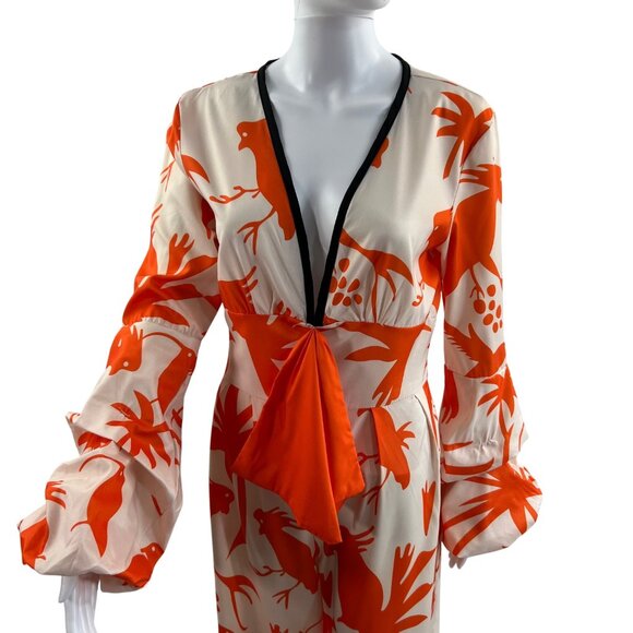 OC Order Womens S Poet Sleeve Bird Print Jumpsuit Deep Neck Wide Leg Resort Wear - Picture 4 of 16